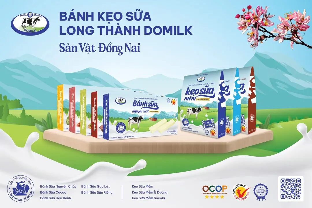 Hình ảnh kết nối nội dung chuẩn bị bữa phụ cho trẻ với dòng sản phẩm bánh kẹo sữa Long Thành của Domilk.